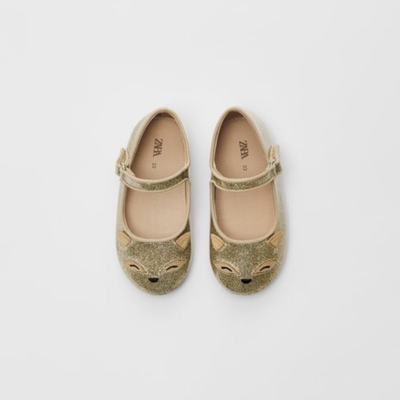 Zara Baby Girl Gold Glitter Cat Shoes Mary Jane - Picture 2 of 7